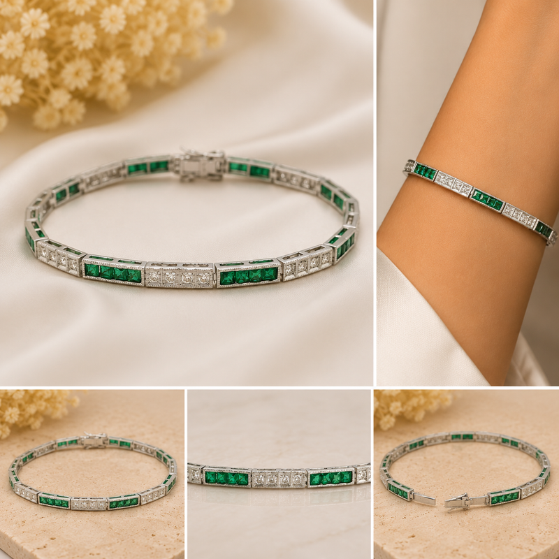 Emerald Elegance Bracelet – 14K White Gold