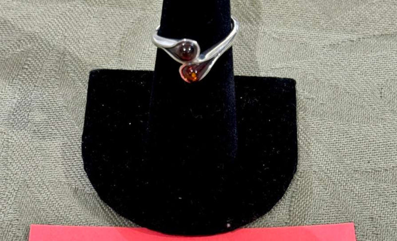 SS Small Double Amber Ring