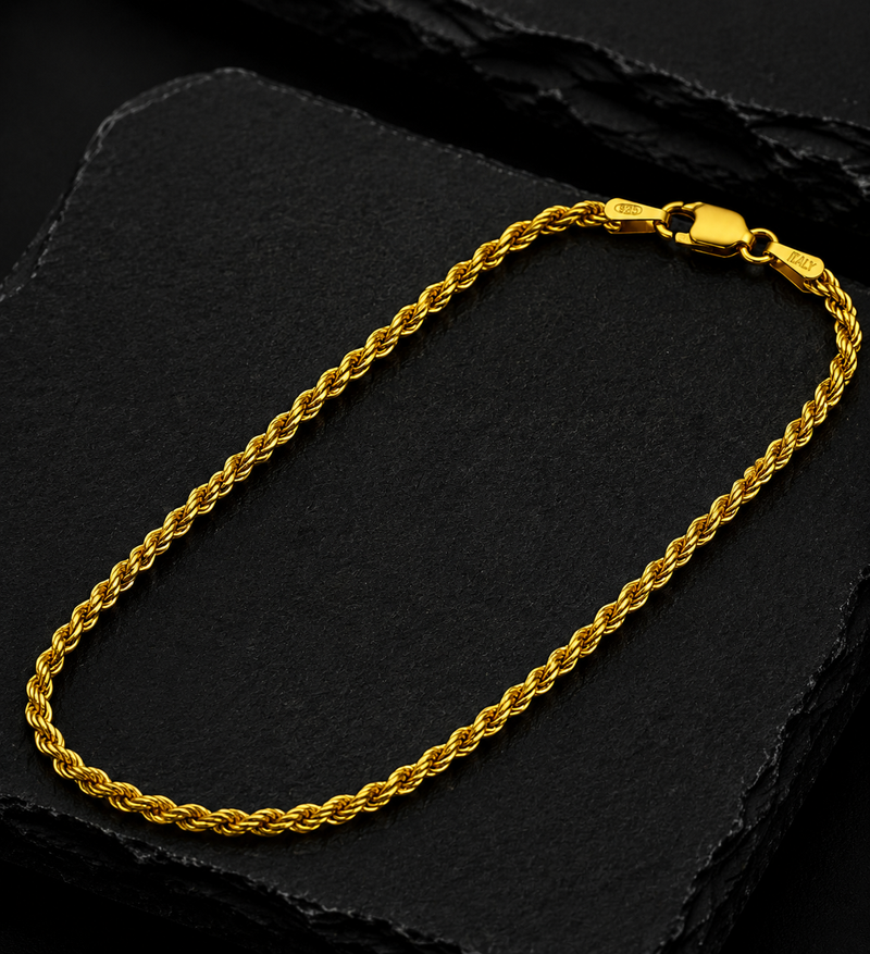 Italian 18K Gold Plated Sterling Silver Rope Chain