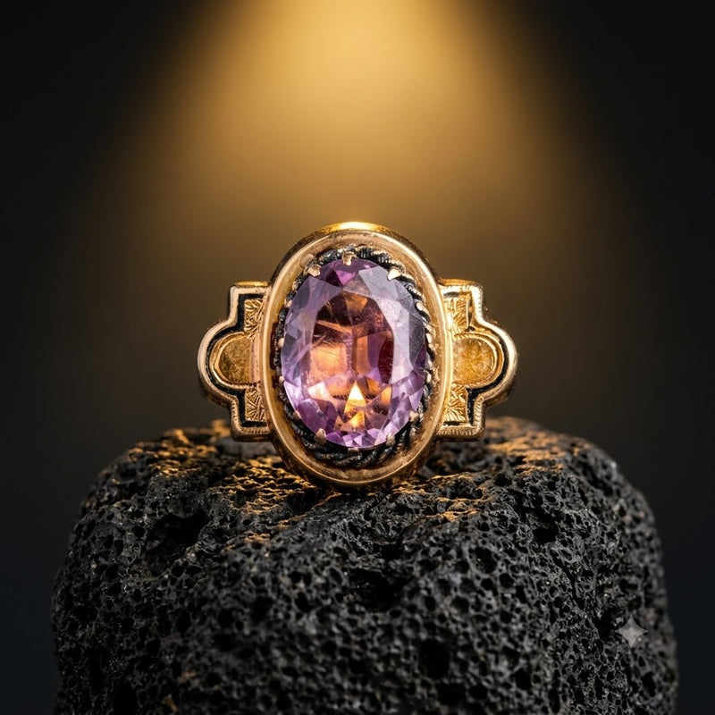 15K Victorian Amethyst Enamel Ring – Size 6