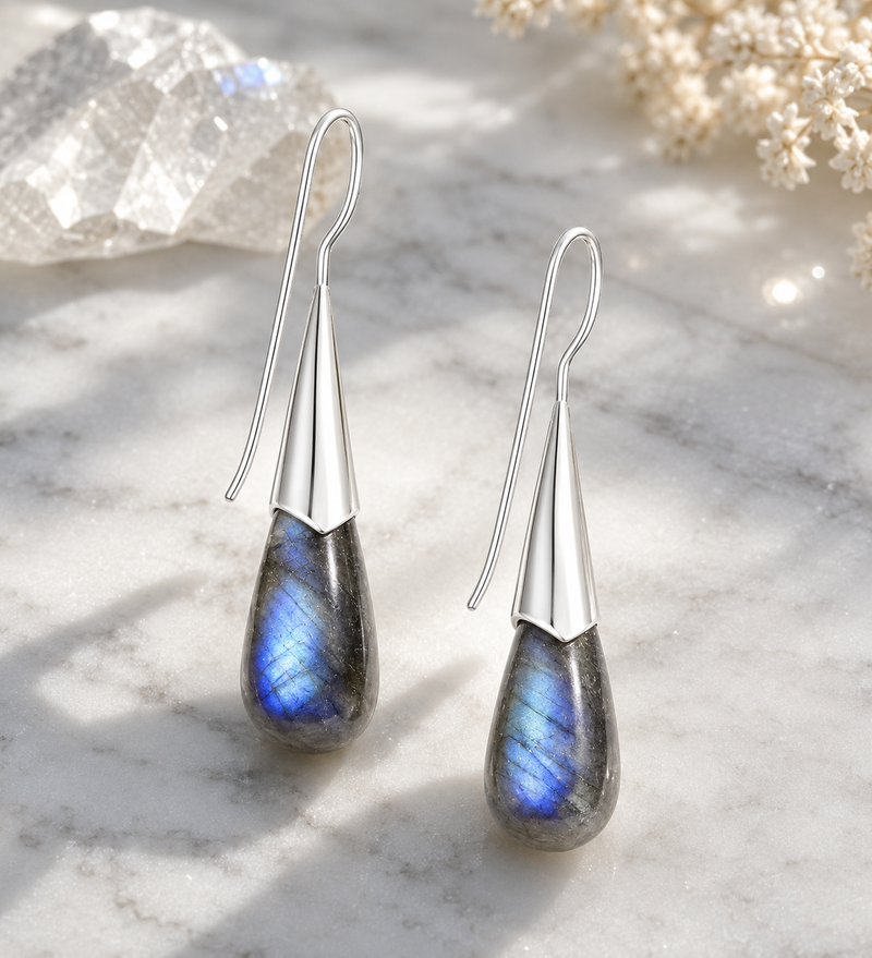 Sterling Silver Labradorite Drop Hook Earrings