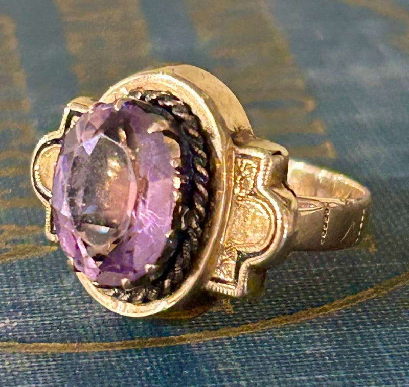 15k Victorian Amethyst and enamel ring, size 6