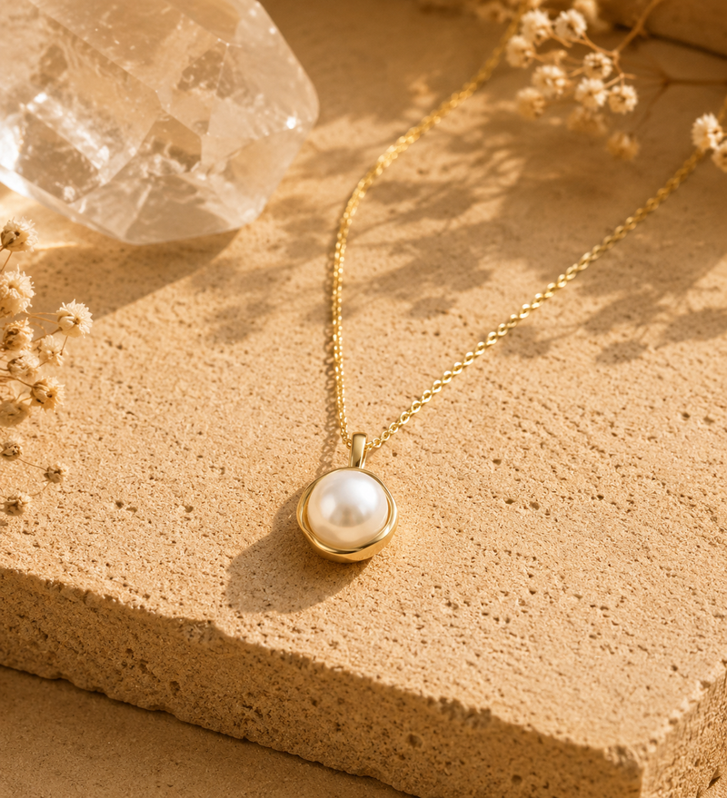 Sterling Silver Freshwater Pearl Necklace, 1 Micron 14K Yellow Gold Plated