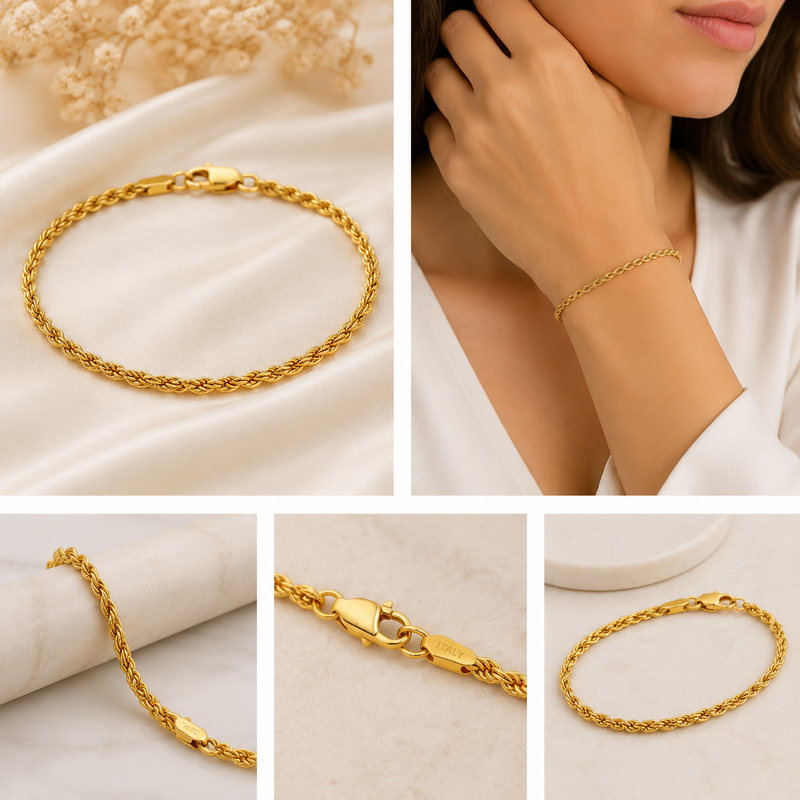 Italian 18K Gold Plated Sterling Silver Rope Bracelet
