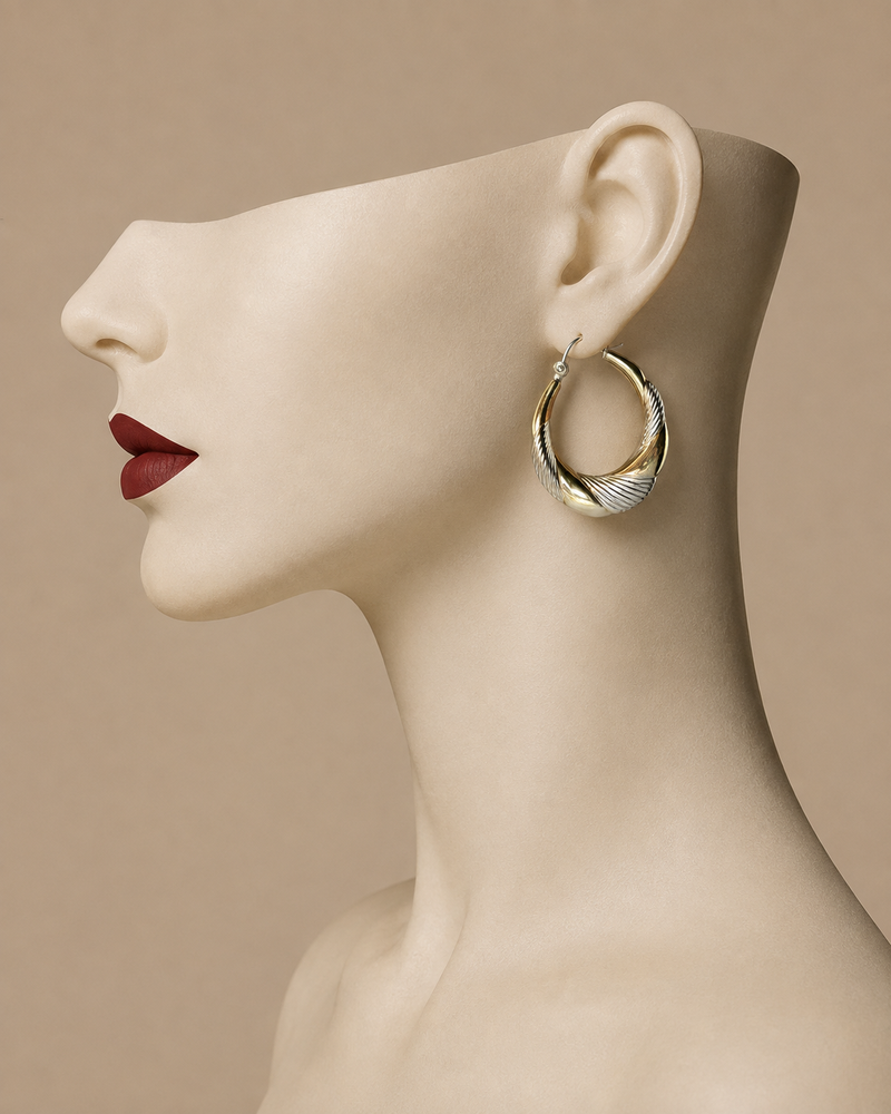 14K Tri-Color Gold Hoop Earrings