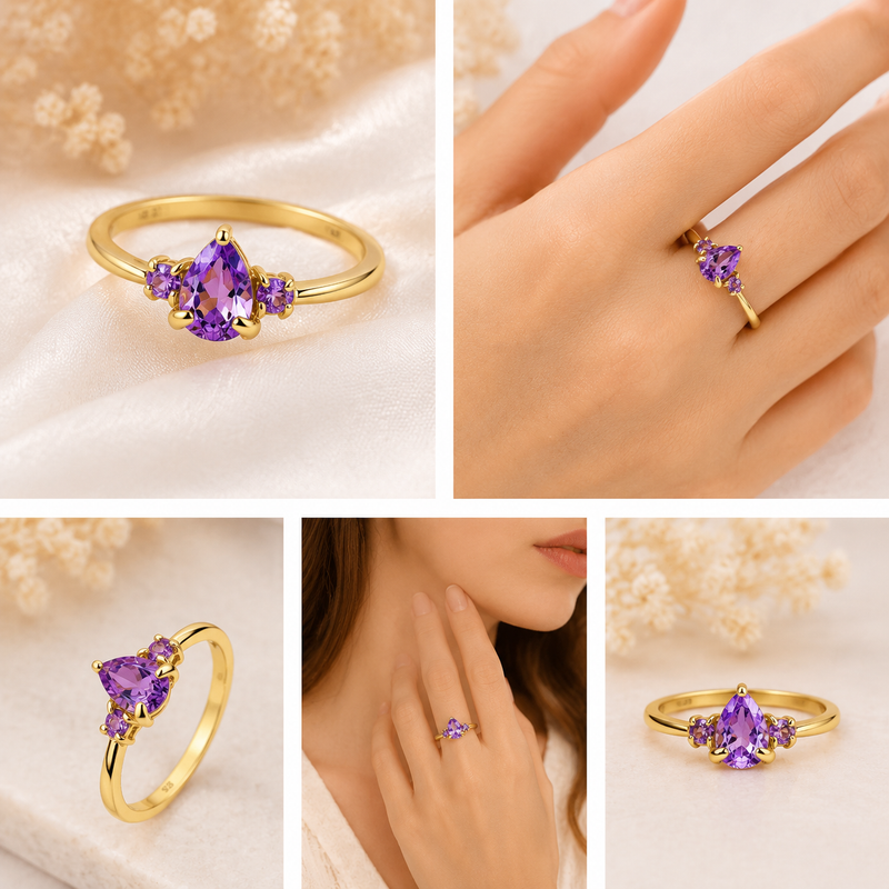 18K Gold Plated Amethyst Sterling Silver Ring