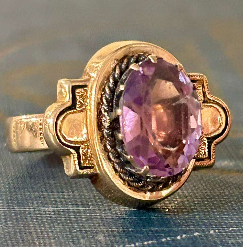 15k Victorian Amethyst and enamel ring, size 6