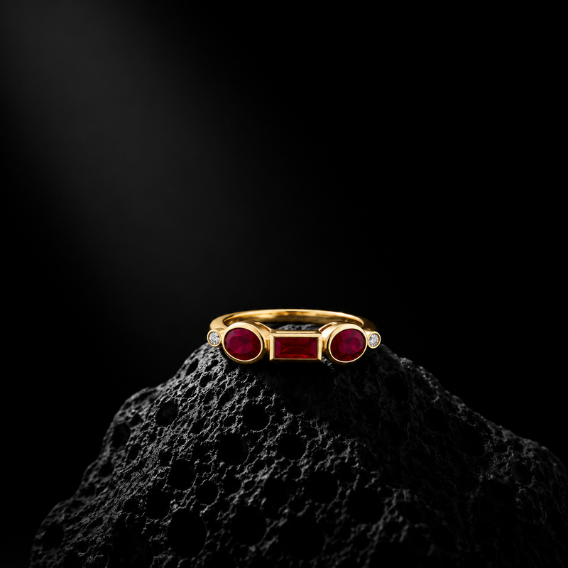Ruby Trio Ring – 14K Yellow Gold
