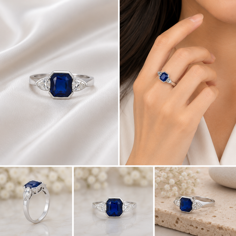 Sapphire Elegance Ring – 18K White Gold