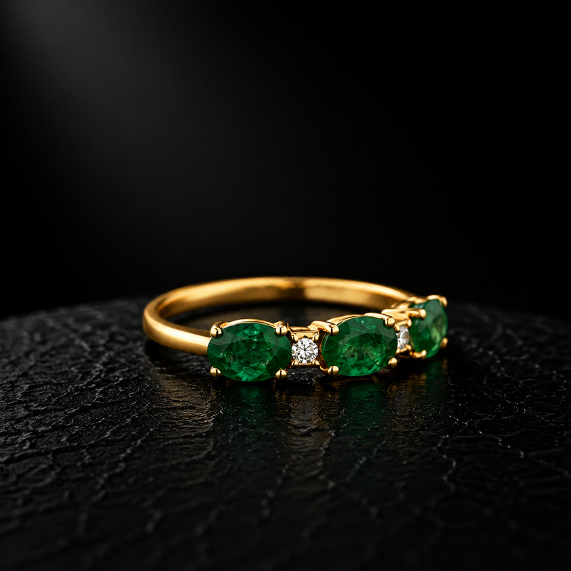 Emerald Trio Spark Ring – 14K Yellow Gold
