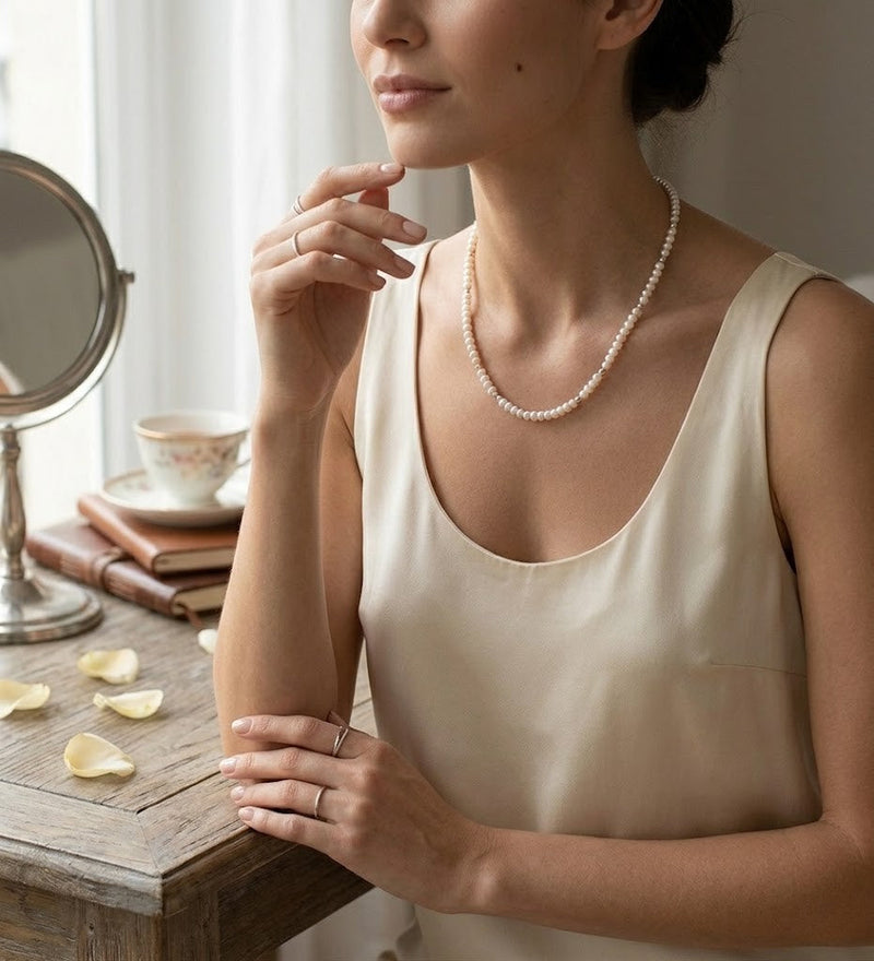Sterling Silver Bead Necklace with Freshwater Pearls