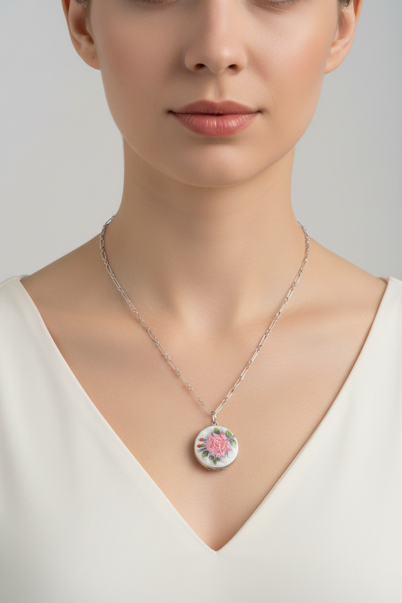 SS with Enamel and Flower Locket