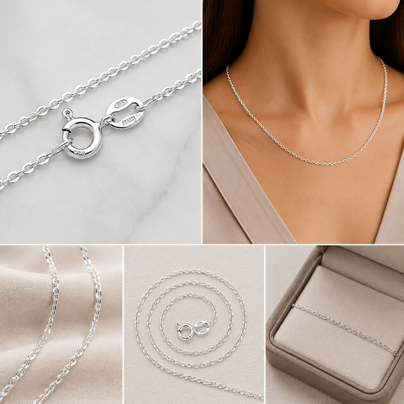 Sterling Silver Anchor Chain Necklace 1.3mm