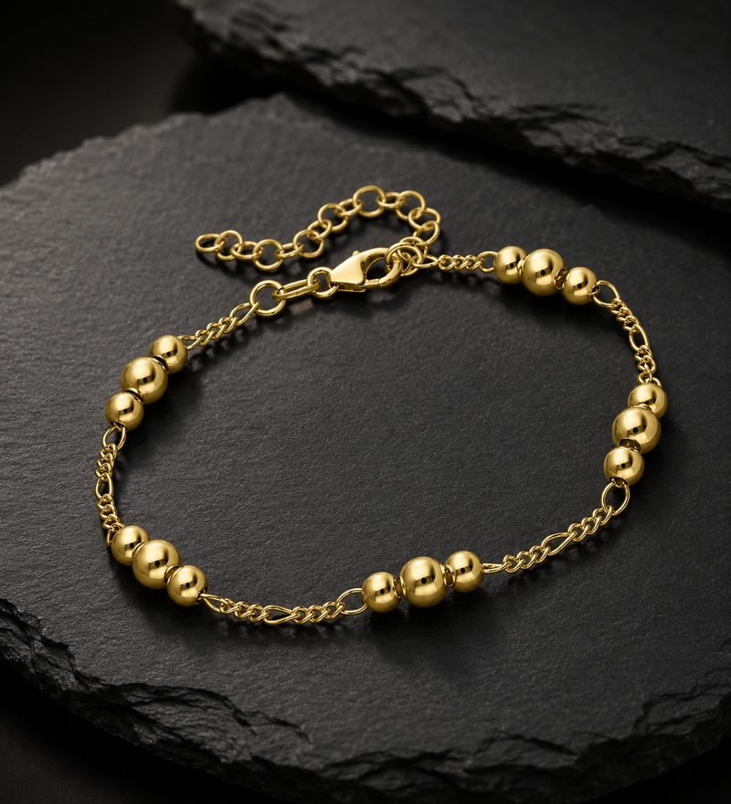 Italian 925 Sterling Silver 4.5mm Ball Bracelet, 18K Yellow Gold Plated