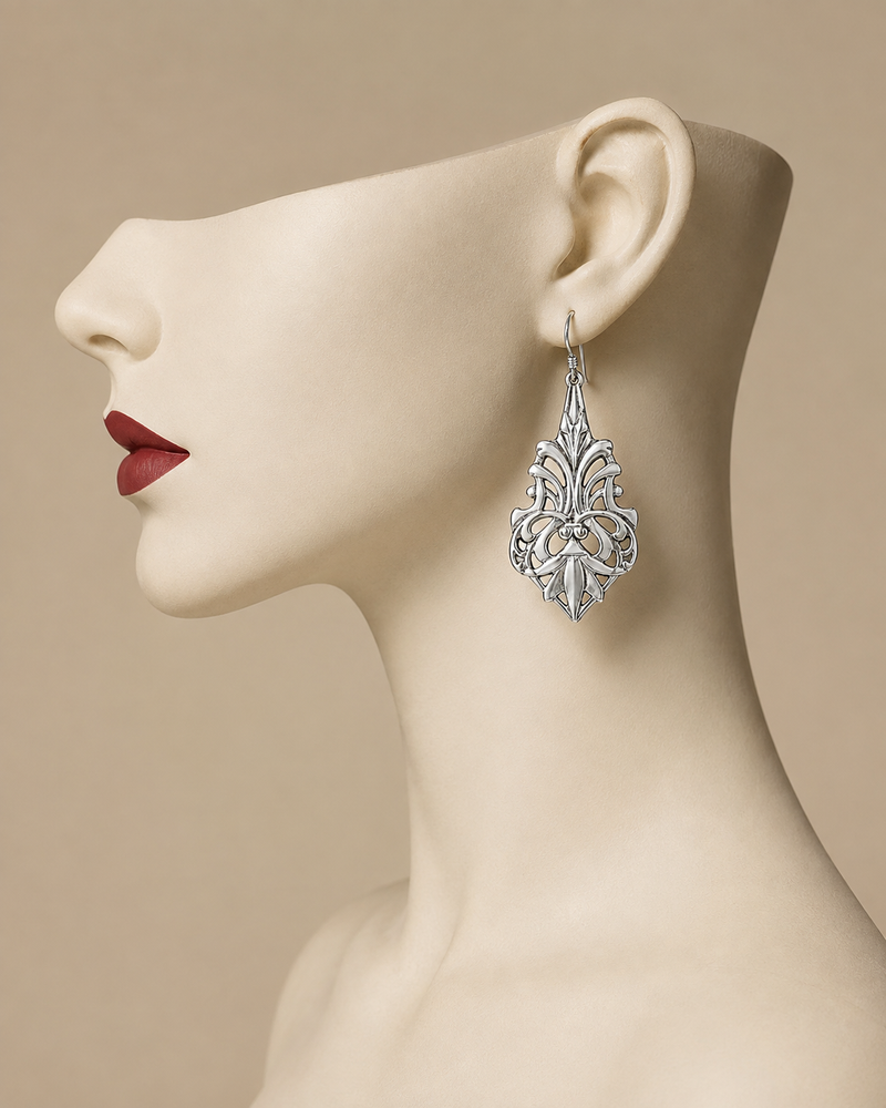 Sterling Silver Art Nouveau Cutout Dangle Earrings