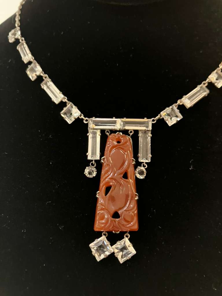 Sterling Art Dec Carnelian and crystal necklace