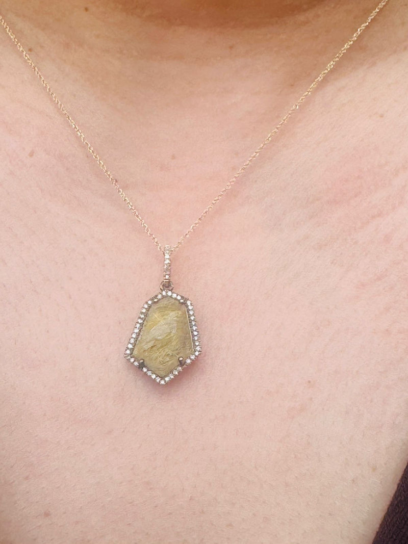 #14 ss 14k pend (Rutilated quartz) dim on 10k ch