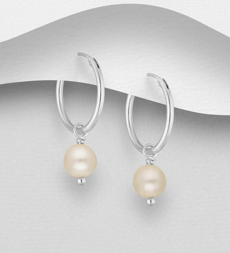 Sterling Silver and Fresh Water Pearls Hoop Earrings