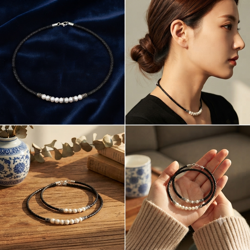 Black Leather and Pearl Choker
