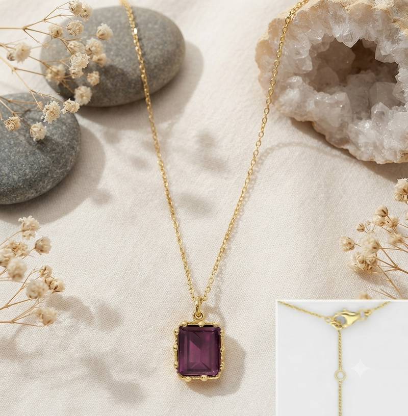 Rhodolite, Plated with 0.3 Micron 18K Yellow Gold 16”