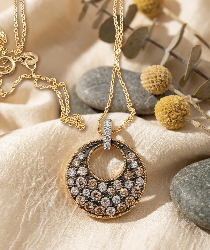 14K Diamond Circle Necklace 20"