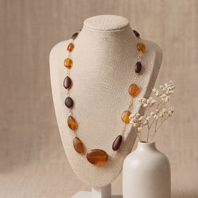 Amber beaded  necklace 26” long