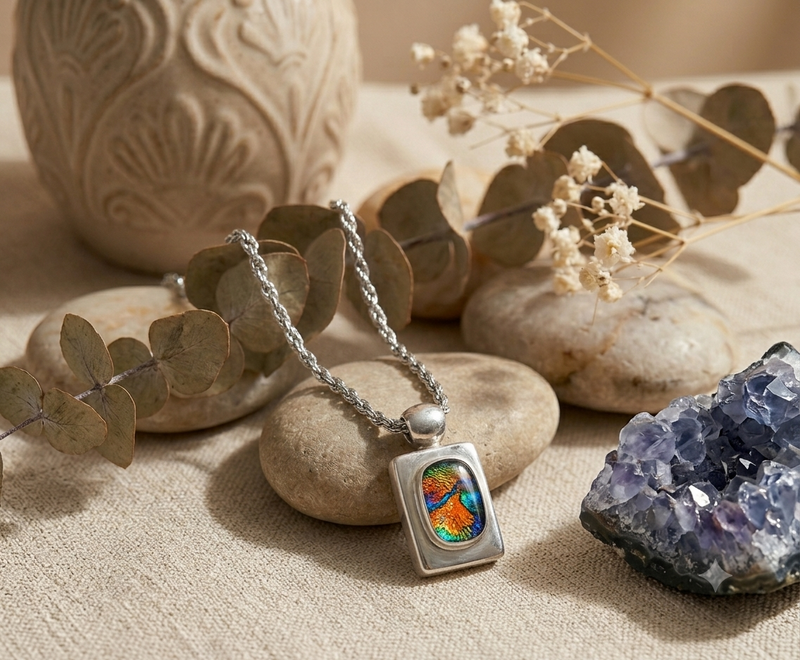 Sterling Silver Art glass pendant and chain