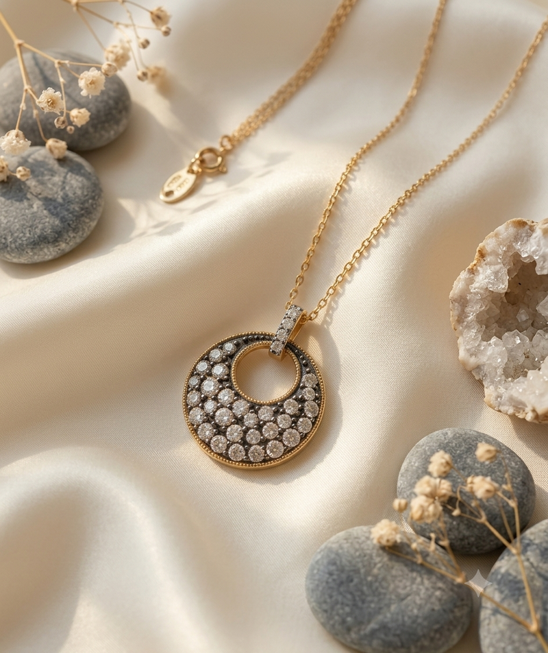 14K Diamond Circle Necklace 20"