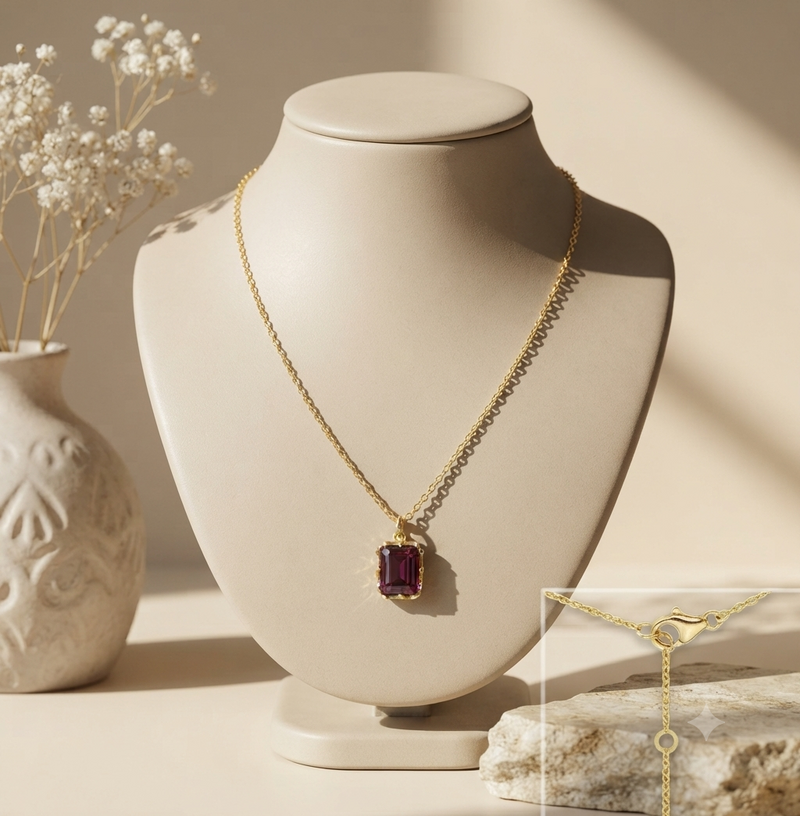 Rhodolite, Plated with 0.3 Micron 18K Yellow Gold 16”