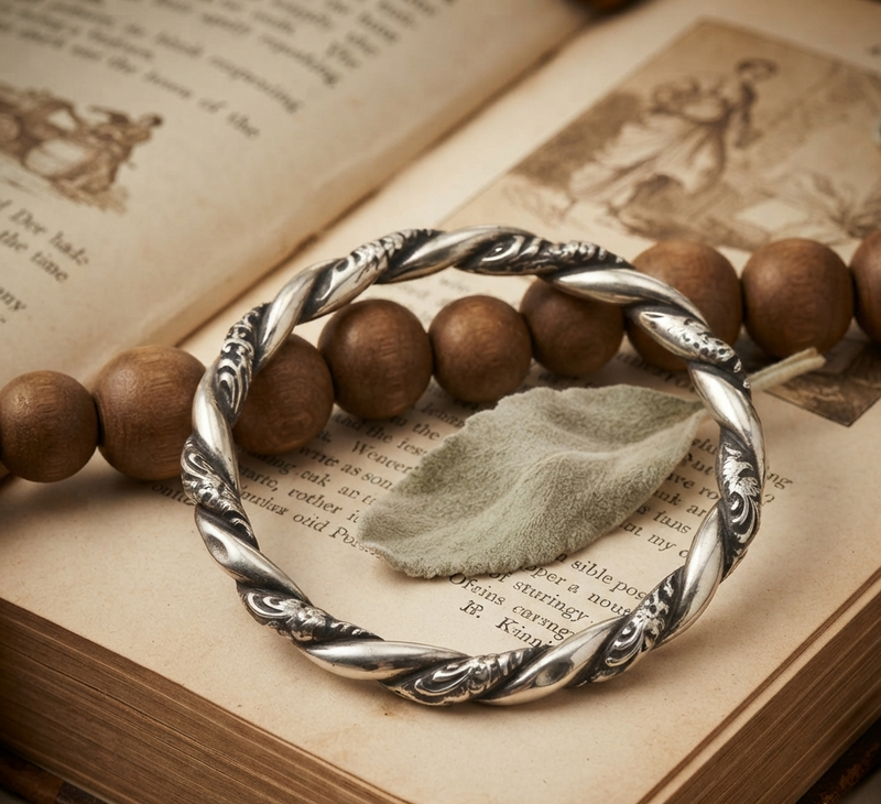 Victorian Sterling Silver Twisted Bangle