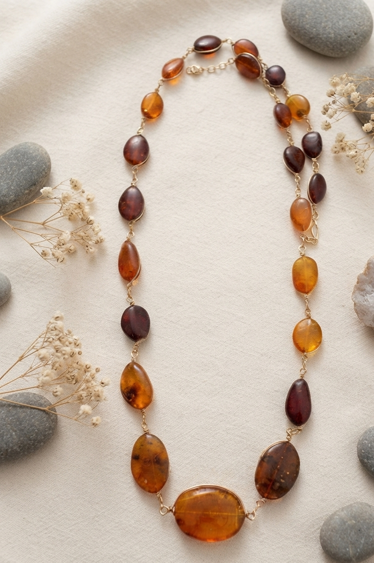 Amber beaded  necklace 26” long