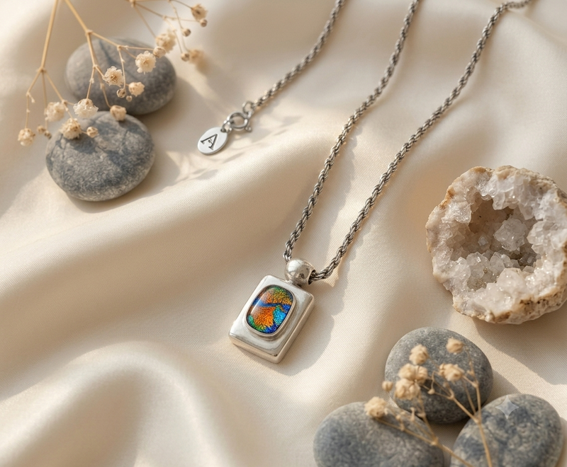 Sterling Silver Art glass pendant and chain