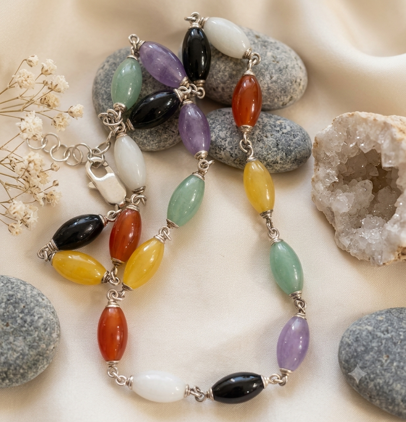Sterling silver Multi Beaded Jade Necklace – Colorful and Elegant Silver Jewelry 19” long