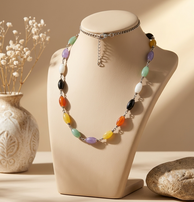 Sterling silver Multi Beaded Jade Necklace – Colorful and Elegant Silver Jewelry 19” long