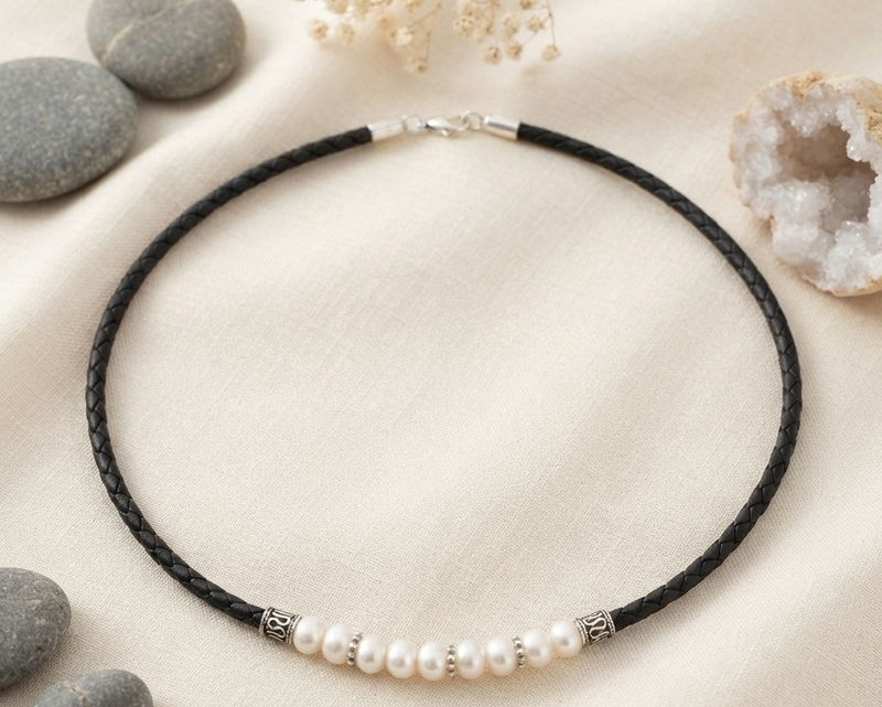 Black Leather and Pearl Choker
