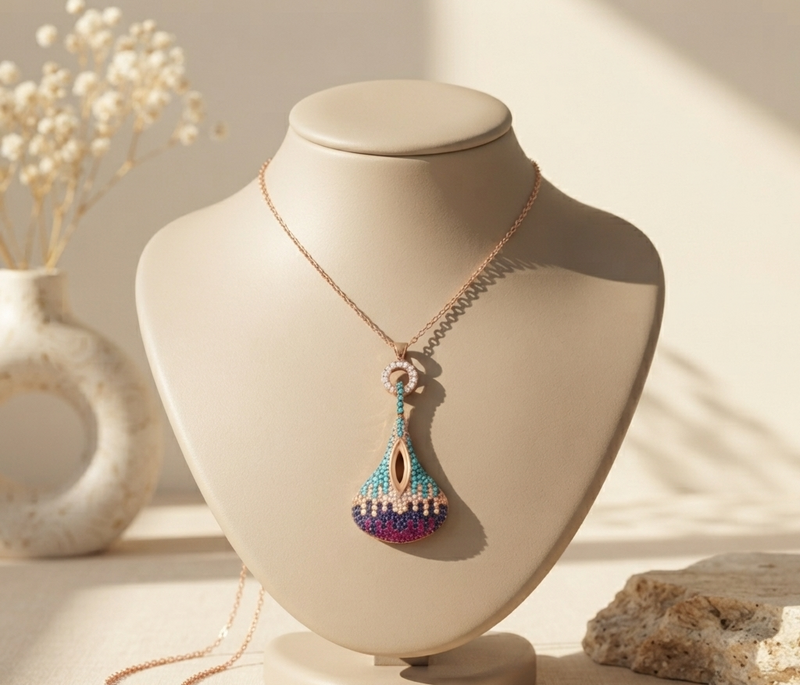 Sterling Silver Colored Stone Necklace